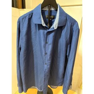 Society of Threads Mens XL Blue Diamond Print Slim Fit Long Sleeve Button Down